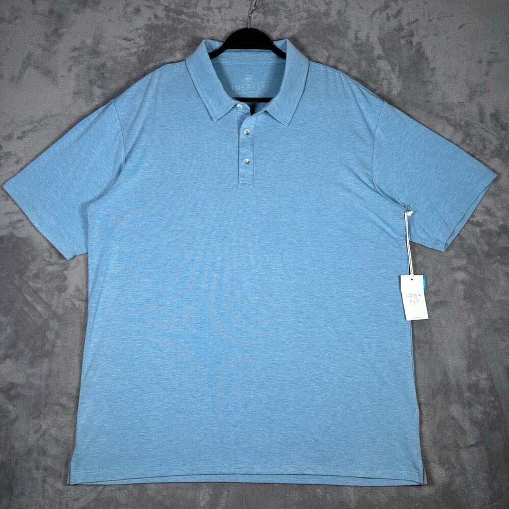 Free Fly Bamboo Flex Polo Shirt XXL Heather Tide Blue UPF 50+ NWT